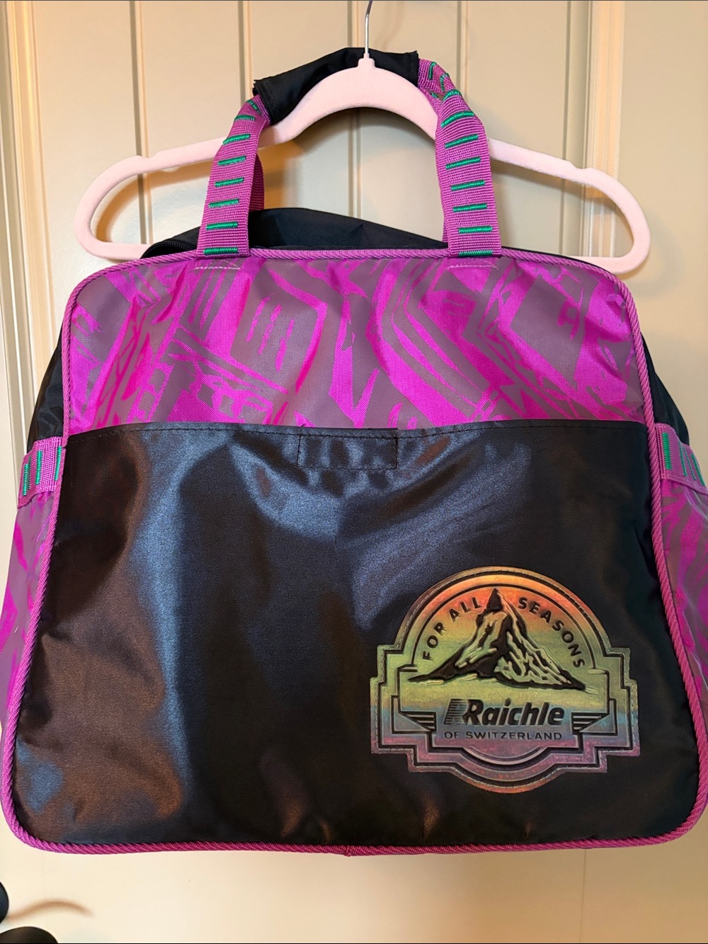VTG 90s Raichle of Switzerland Ski Boot Bag Neon Purple Magenta Retro Duffel Bag